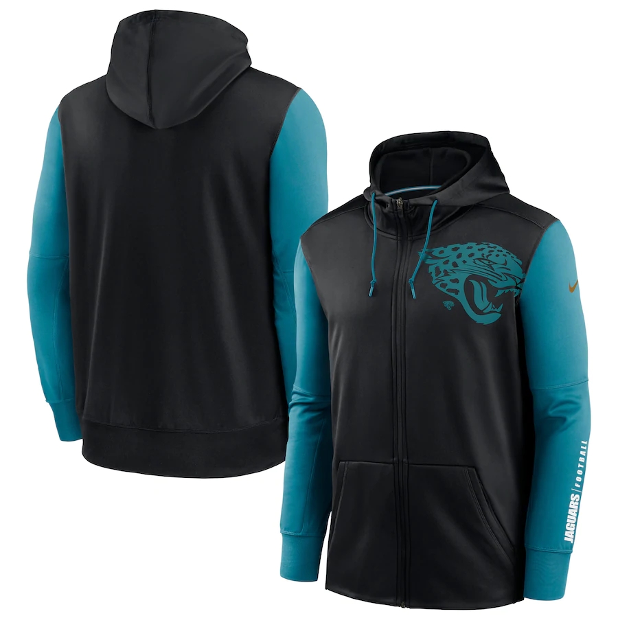 NFL Nike Jacksonville Jaguars Black Teal Fan Gear Mascot Performance FullZip Hoodie->jacksonville jaguars->NFL Jersey